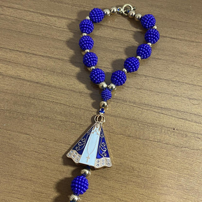 DEZENA PARA CARRO NOSSA SENHORA APARECIDA AMORA AZUL MOD3 14MM (3 UNIDADES)