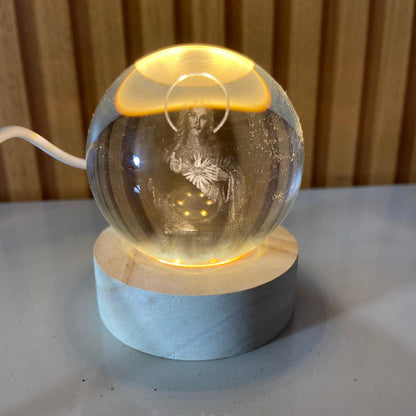 LUMINÁRIA LED BOLA DE VIDRO SAGRADO CORAÇÃO DE JESUS (1 UNIDADE)