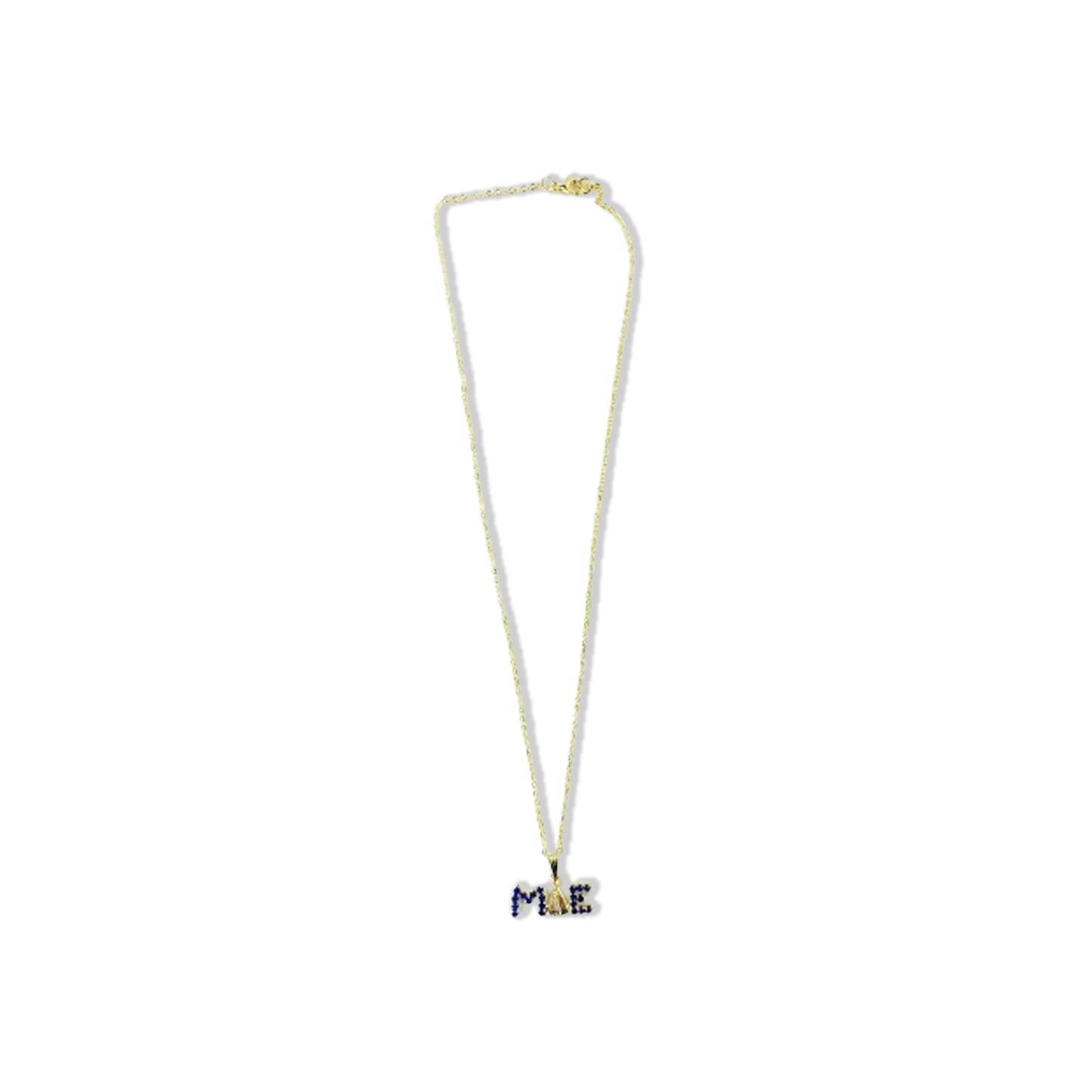CORRENTE DOURADA MÃE COM STRASS AZUL