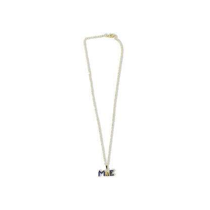 CORRENTE DOURADA MÃE COM STRASS AZUL
