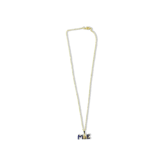 CORRENTE DOURADA MÃE COM STRASS AZUL