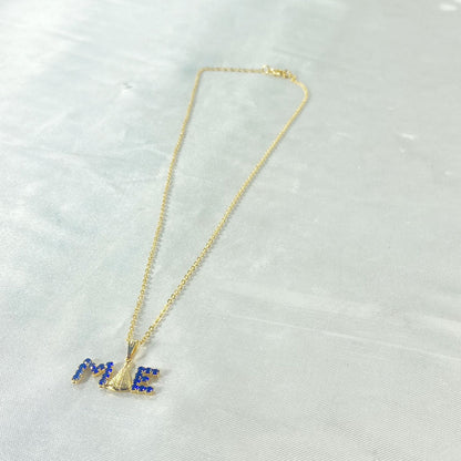 CORRENTE DOURADA MÃE COM STRASS AZUL