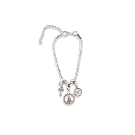 PULSEIRA NÍQUEL REDONDO NOSSA SENHORA APARECIDA COM STRASS BRANCO (6 UNIDADES)