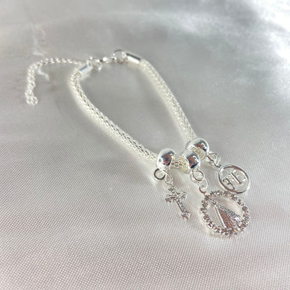 PULSEIRA NÍQUEL REDONDO NOSSA SENHORA APARECIDA COM STRASS BRANCO (6 UNIDADES)