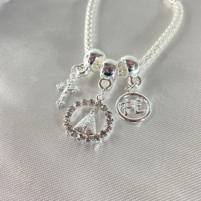 PULSEIRA NÍQUEL REDONDO NOSSA SENHORA APARECIDA COM STRASS BRANCO (6 UNIDADES)