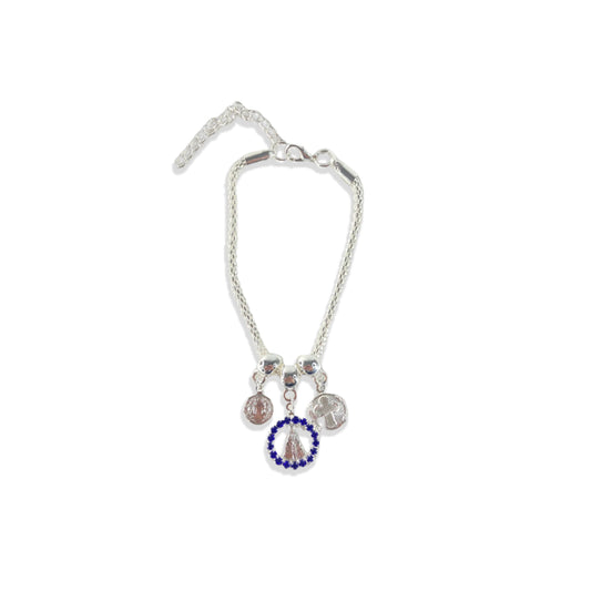 PULSEIRA NÍQUEL REDONDO NOSSA SENHORA APARECIDA COM STRASS AZUL (6 UNIDADES)