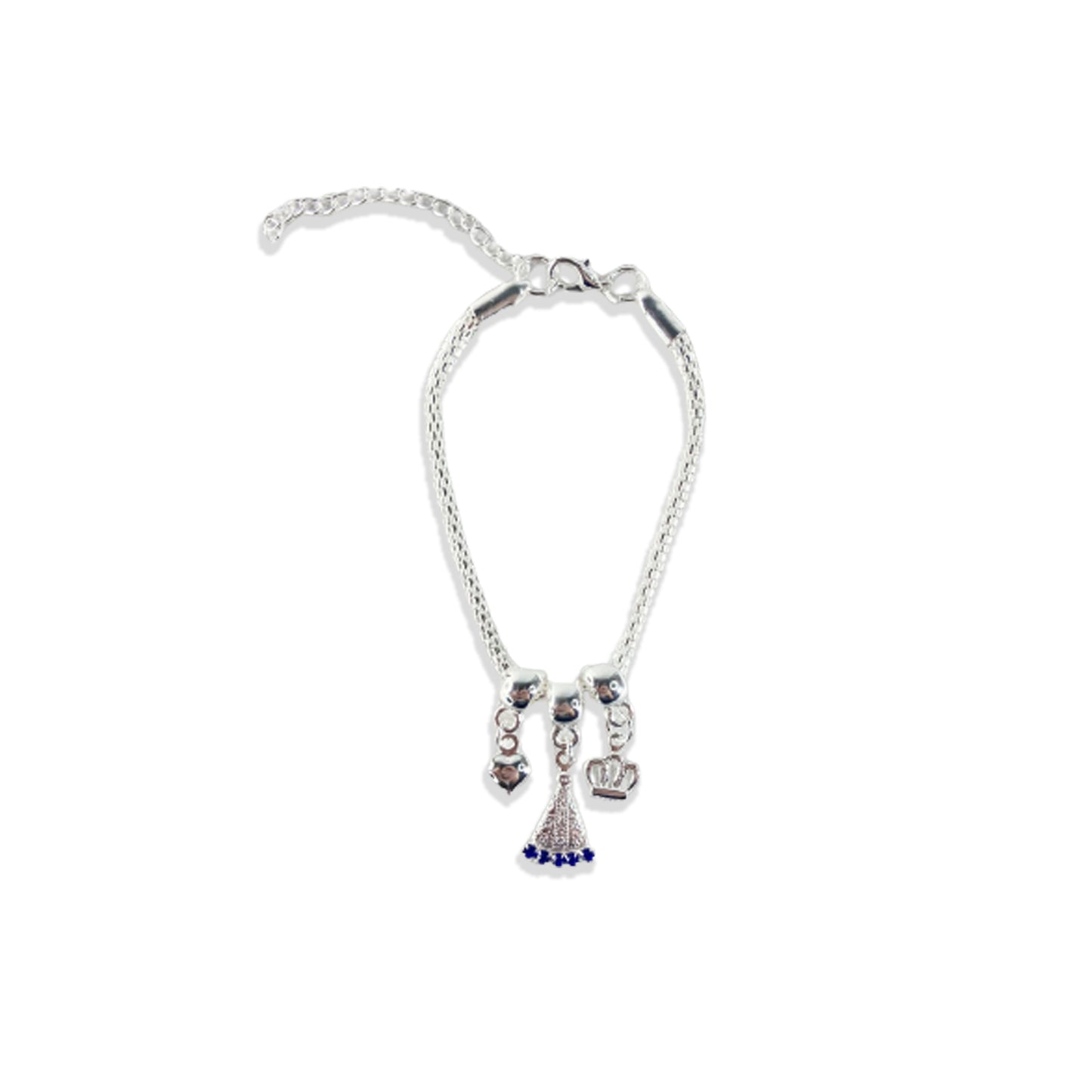 PULSEIRA NÍQUEL NOSSA SENHORA APARECIDA COM STRASS AZUL (6 UNIDADES)
