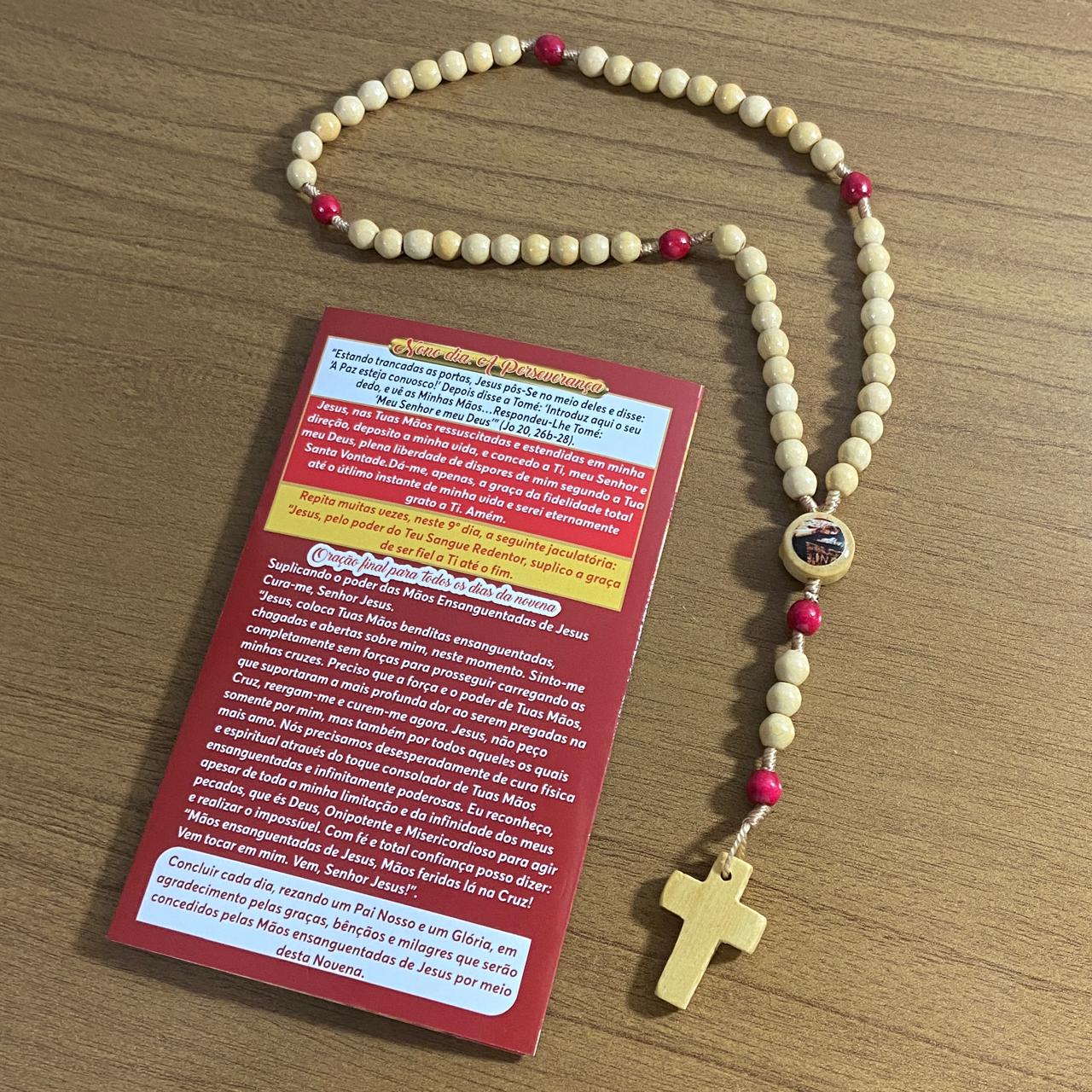 TERÇO DE MADEIRA MÃOS ENSANGUENTADAS DE JESUS SEM CRISTO 6MM MOD2 (3 UNIDADES)