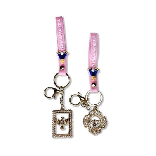 CHAVEIRO LUXO DIVINO ESPÍRITO SANTO COM FITA SILICONE ROSA MODELOS SORTIDOS (6 UNIDADES)