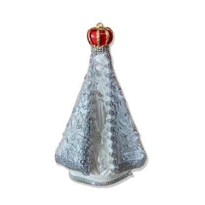 IMAGEM DE GESSO NOSSA SENHORA APARECIDA BRANCA MANTO PRATEADO COM STRASS 26,5CM (1 UNIDADE)