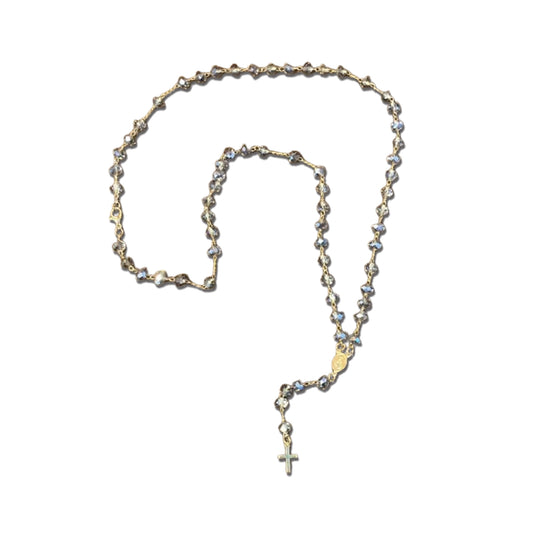 TERÇO CRISTAL NOSSA SENHORA APARECIDA CINZA TRANSPARENTE 06MM  (3 UNIDADES)