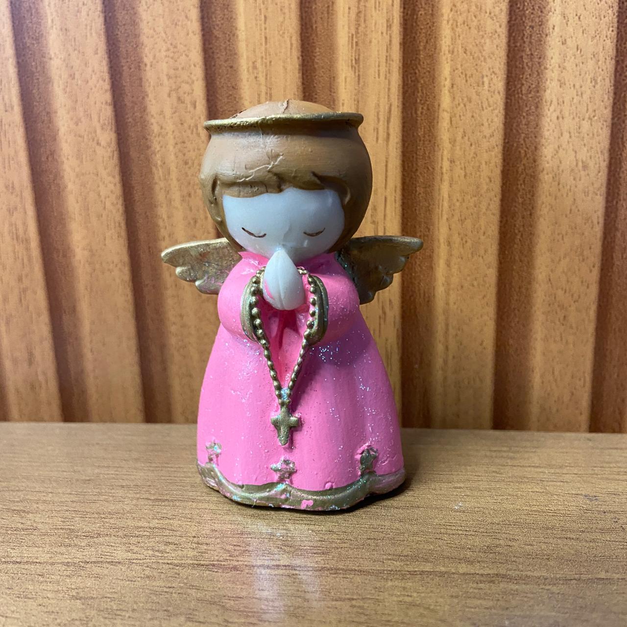 IMAGEM DE RESINA NACIONAL ANJINHO ROSA 07CM (3 UNIDADES)