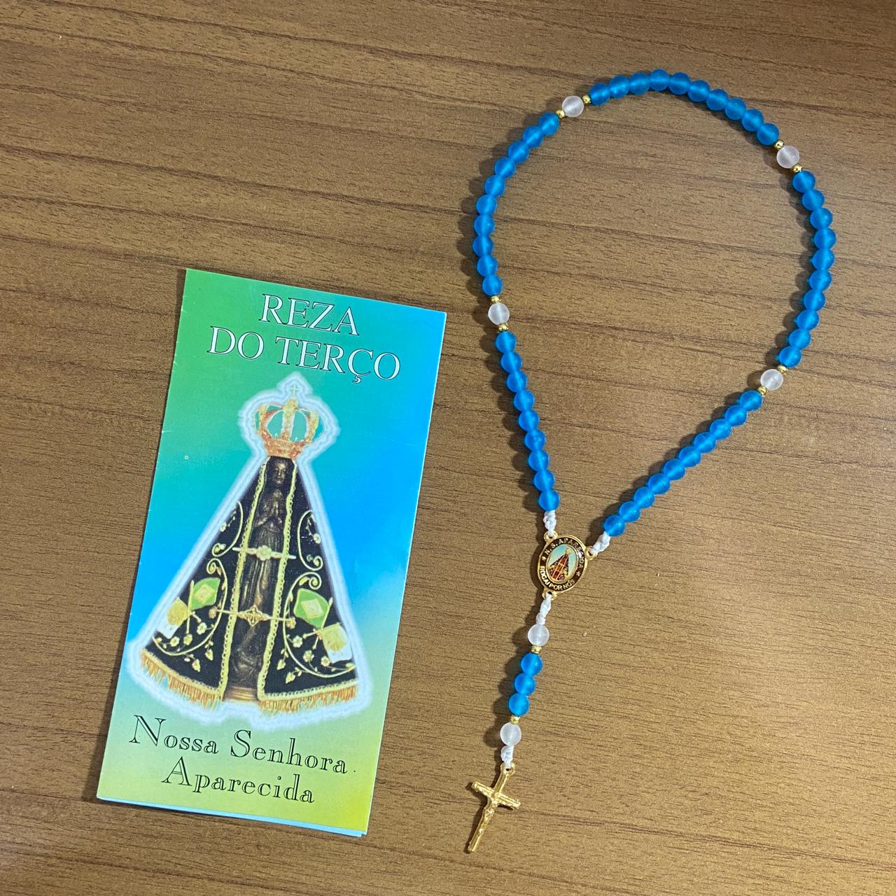 TERÇO PÉROLA AZUL NOSSA SENHORA APARECIDA 6MM MOD 2 (1 UNIDADE)