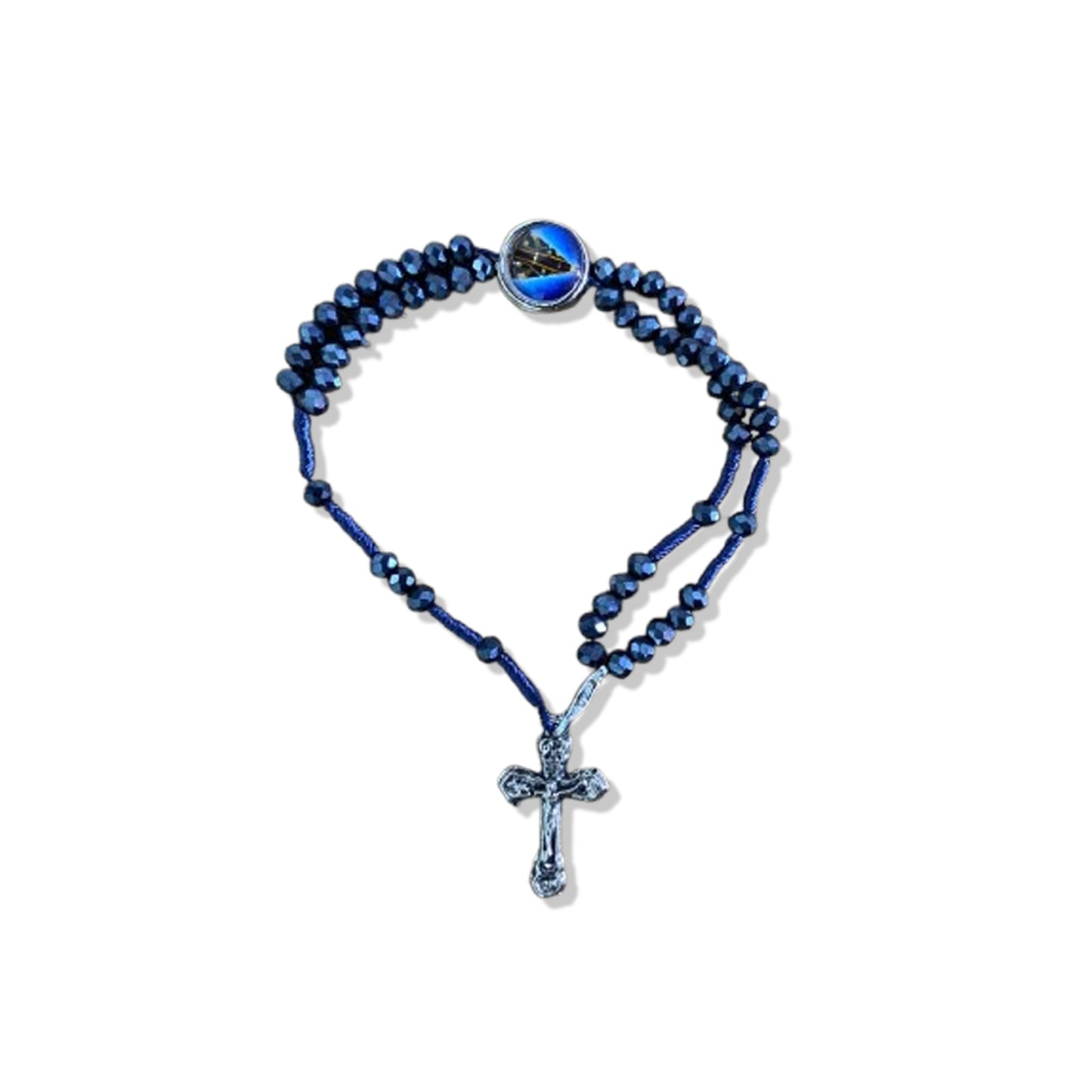 TERÇO PULSEIRA CRISTAL GRAFITE COM MEDALHA RESINADA NOSSA SENHORA APARECIDA (3 UNIDADES)