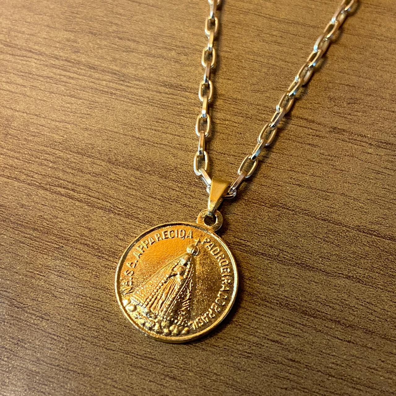 CORRENTE DOURADA NOSSA SENHORA APARECIDA E BASÍLICA MOD2 ( 1 UNIDADE)