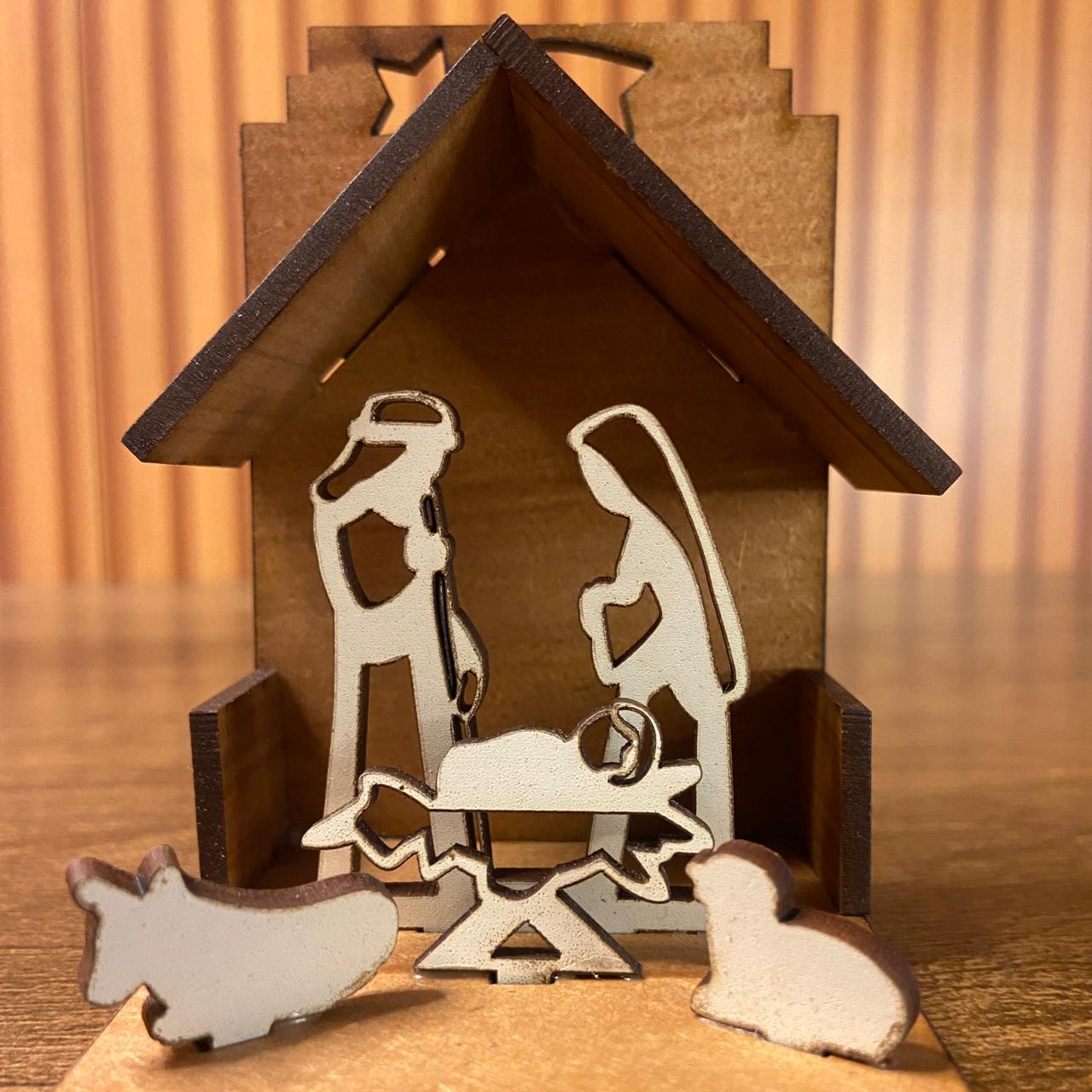 PRESÉPIO MDF  5 PEÇAS 9,5X6,5CM (1 UNIDADE)