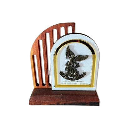 ADORNO DE MESA MADEIRA SÃO MIGUEL ARCANJO DE METAL 14CM(1 UNIDADE)