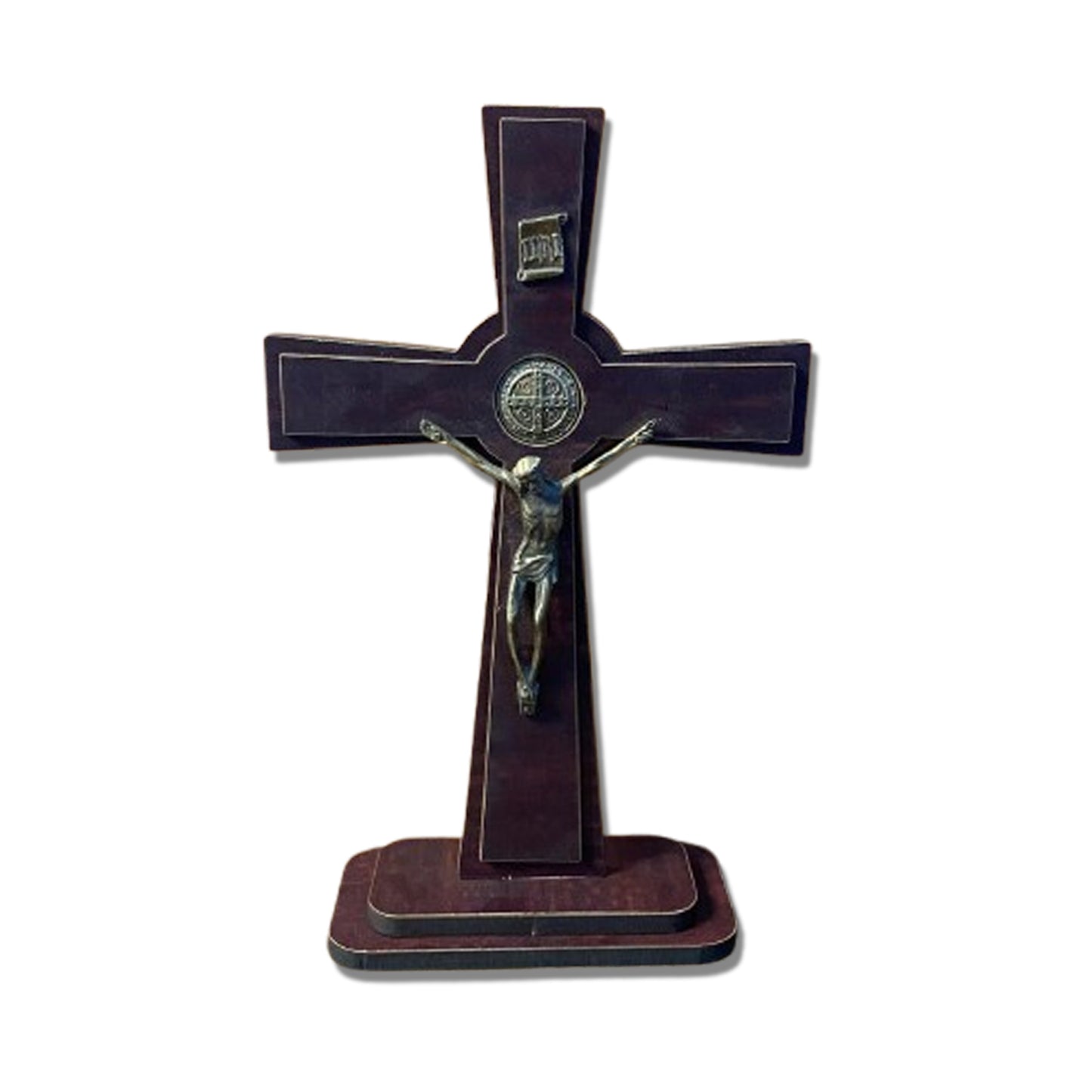 CRUCIFIXO MDF DE MESA MEDALHA SÃO BENTO 24CM (1 UNIDADE)