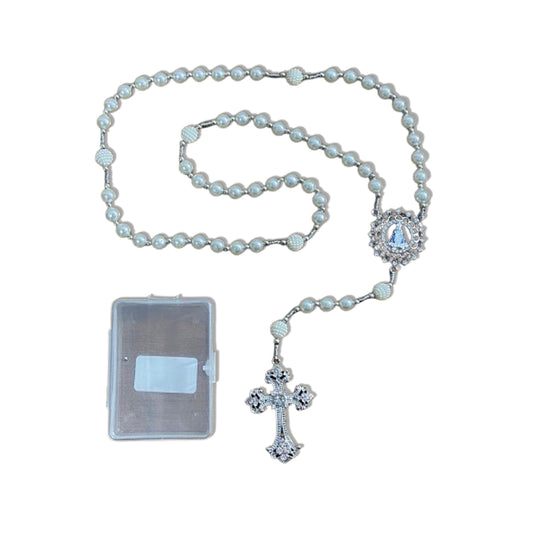 TERÇO DE NOIVA PRATEADO PÉROLA NOSSA SENHORA APARECIDA 08MM (1 UNIDADE)