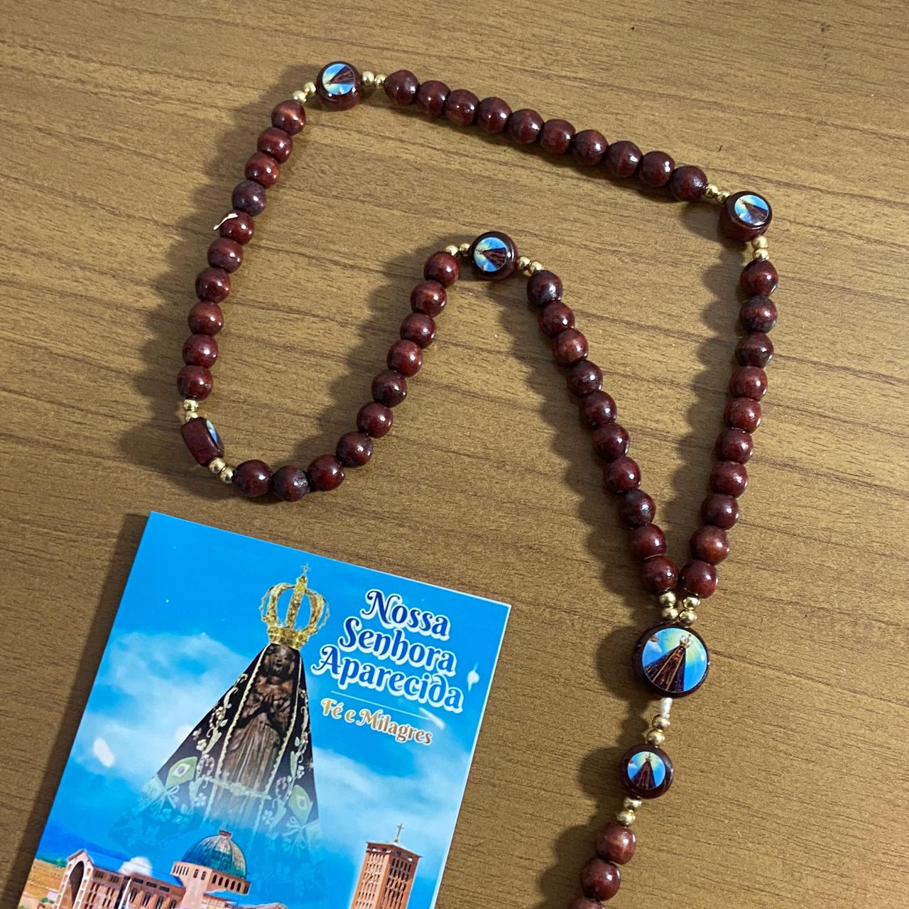 TERÇO DE MADEIRA NOSSA SENHORA APARECIDA 7 MEDALHAS (3 UNIDADES)