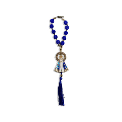 DEZENA PARA CARRO NOSSA SENHORA APARECIDA BRANCA AMORA AZUL 12MM MOD2 (3 UNIDADES)
