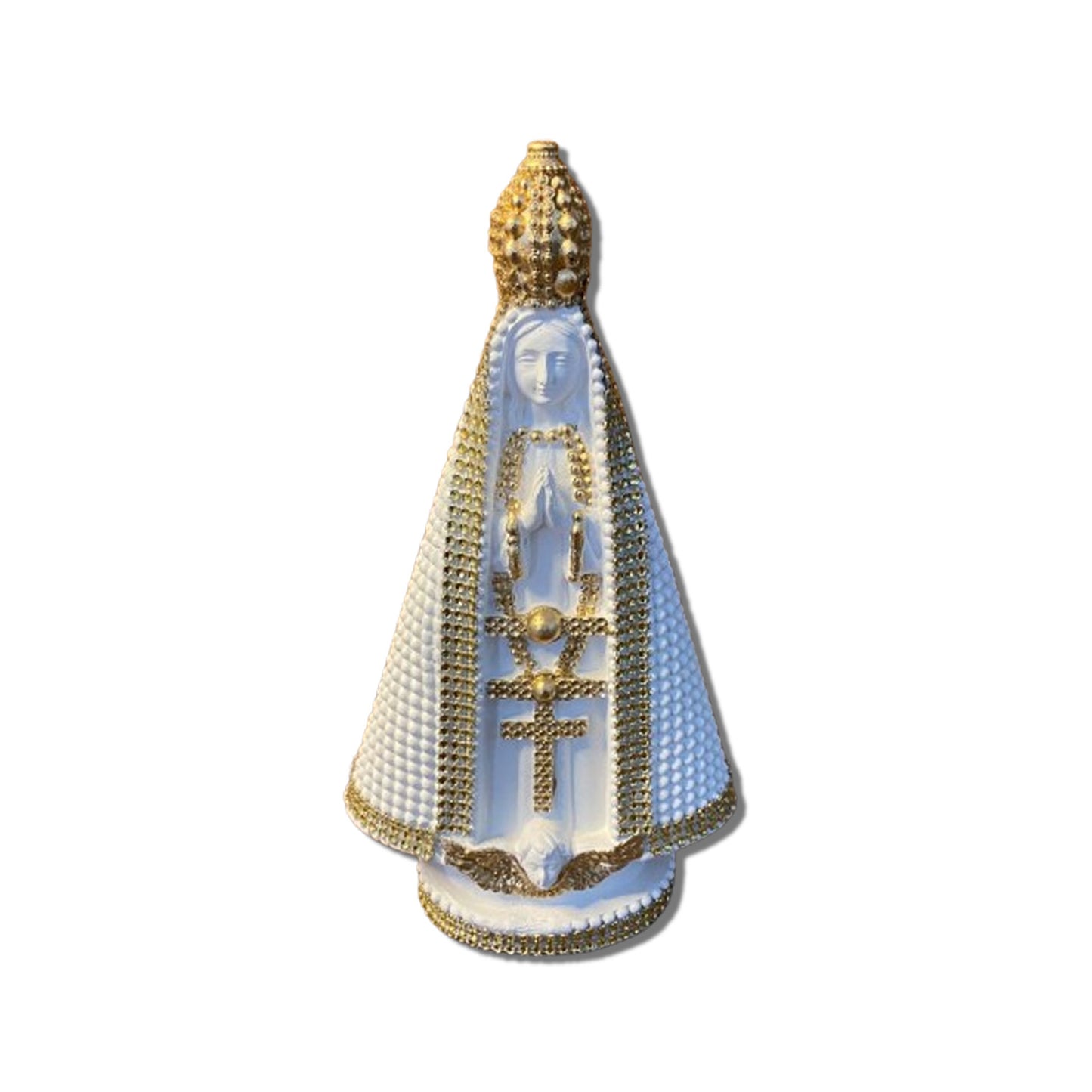 IMAGEM DE GESSO NOSSA SENHORA APARECIDA BRANCA E DOURADA COM STRASS 19,5CM (1 UNIDADE)