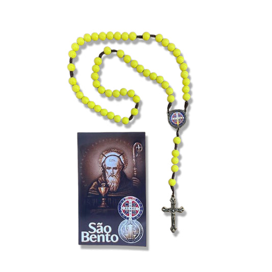 TERÇO PÉROLA AMARELA CAMPISTA MEDALHA SÃO BENTO 10MM (1 UNIDADE)