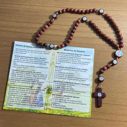 TERÇO DE MADEIRA NOSSA SENHORA DE FÁTIMA 7 MEDALHAS MOD2 08MM (3 UNIDADES)