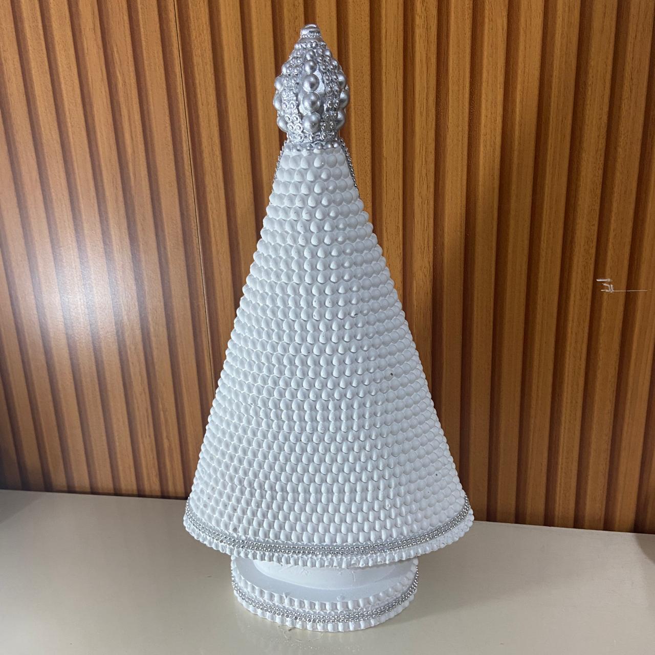 IMAGEM DE GESSO NOSSA SENHORA APARECIDA BRANCA COM STRASS PRATA 39CM (1 UNIDADE)