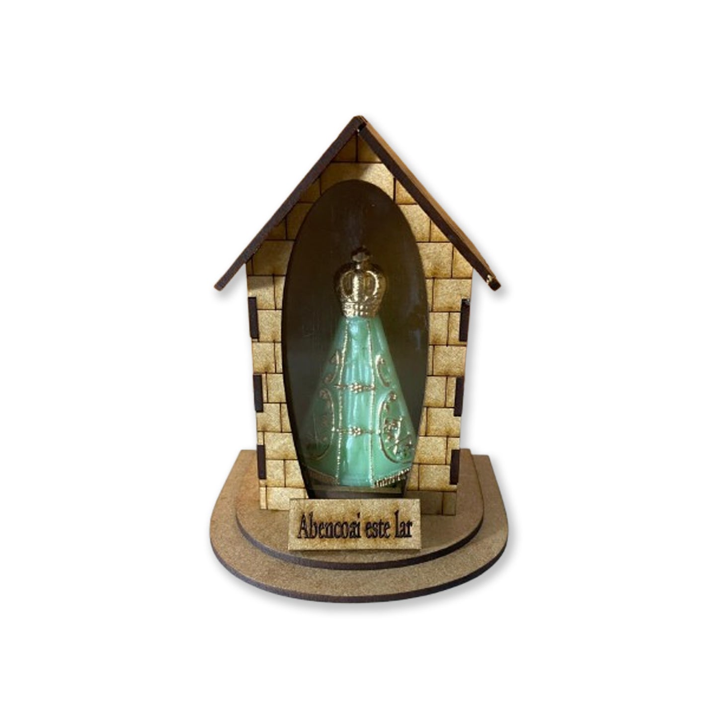 ORATÓRIO DE MESA MDF + IMAGEM DE PLÁSTICO NOSSA SENHORA APARECIDA FLUORESCENTE  12,5CM(1 UNIDADE)