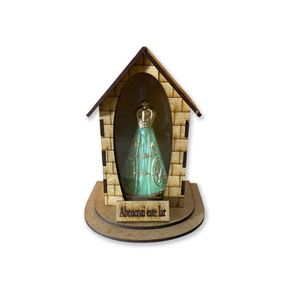 ORATÓRIO DE MESA MDF + IMAGEM DE PLÁSTICO NOSSA SENHORA APARECIDA FLUORESCENTE  12,5CM(1 UNIDADE)
