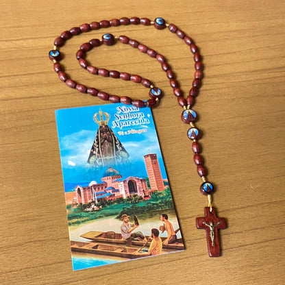 TERÇO DE MADEIRA NOSSA SENHORA APARECIDA 7 MEDALHAS MOD2 8MM (3 UNIDADES)