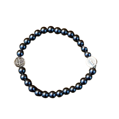 PULSEIRA HEMATITA MEDALHA SÃO BENTO 06MM MOD3  ( 1 UNIDADE)