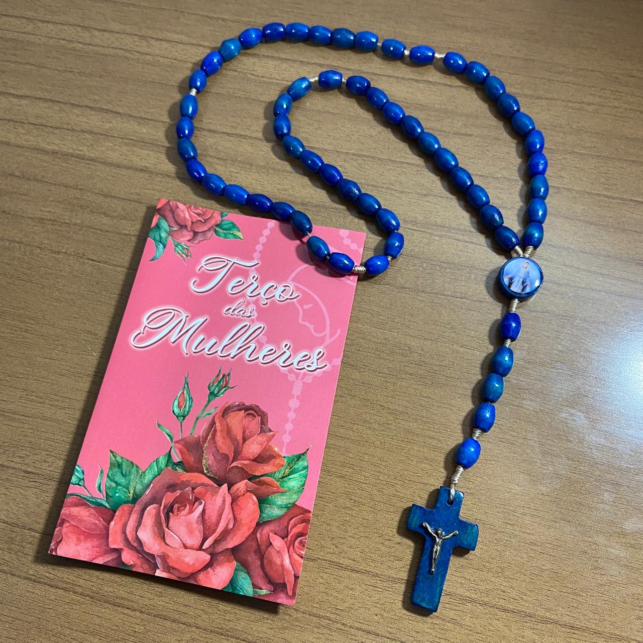 TERÇO DE MADEIRA AZUL NOSSA SENHORA DAS GRAÇAS 08MM (3 UNIDADES)