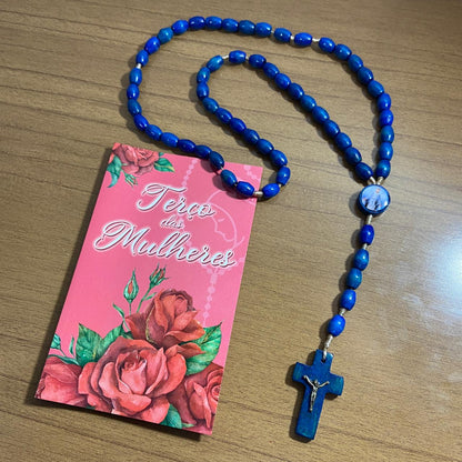 TERÇO DE MADEIRA AZUL NOSSA SENHORA DAS GRAÇAS 08MM (3 UNIDADES)