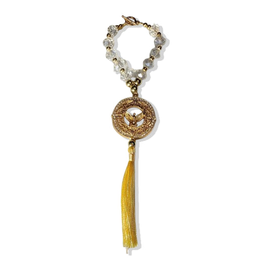 DEZENA PARA CARRO CRISTAL DIVINO ESPÍRITO SANTO DOURADO 10MM (3 UNIDADES)