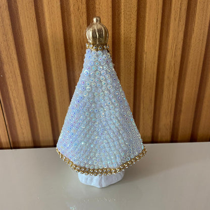 IMAGEM DE GESSO NOSSA SENHORA APARECIDA BRANCA COM STRASS BRANCO 14CM (1 UNIDADE)