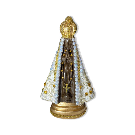 IMAGEM DE GESSO NOSSA SENHORA APARECIDA PÉROLA COM STRASS MOD02 23CM (1 UNIDADE)