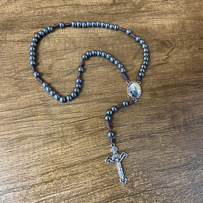 TERÇO DE HEMATITA SANTA RITA DE CÁSSIA 6MM (3 UNIDADES)