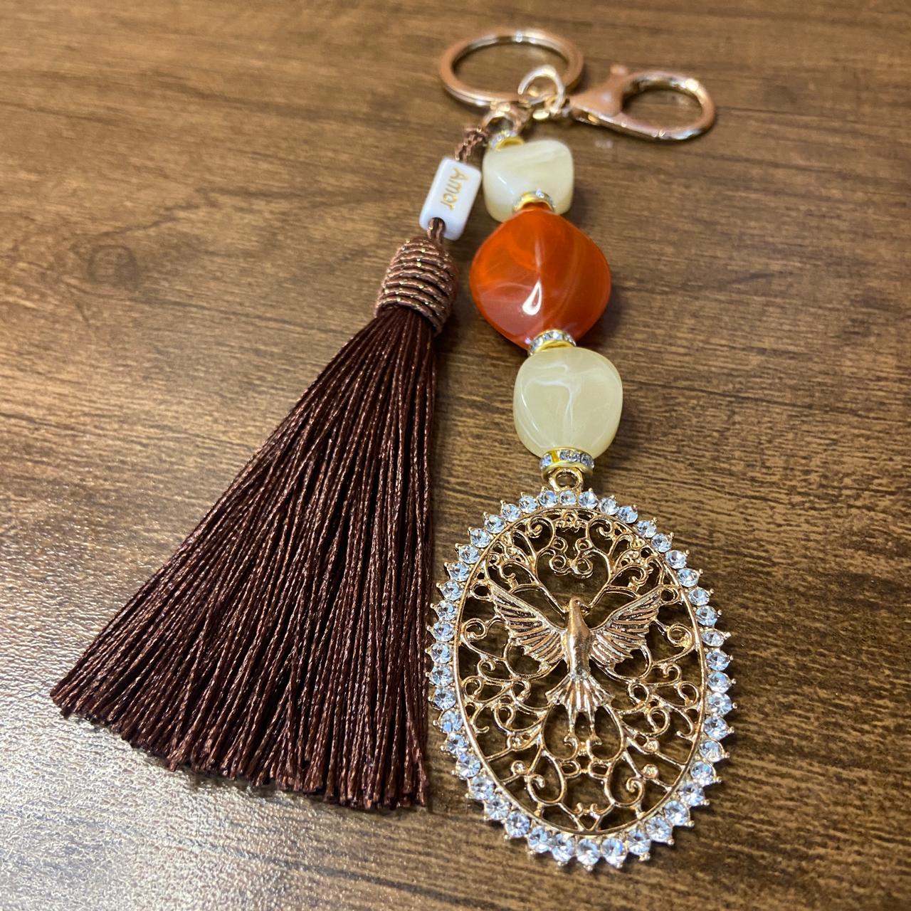 CHAVEIRO DE PEDRARIAS DIVINO ESPÍRITO SANTO COM STRASS (1 UNIDADE)