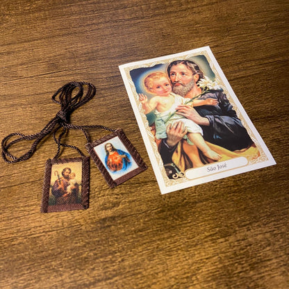 ESCAPULÁRIO DE PANO SAGRADO CORAÇÃO DE JESUS E SÃO JOSÉ P (6 UNIDADES)