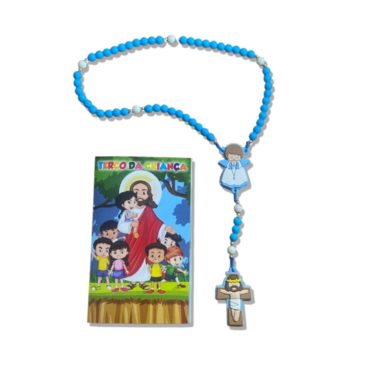 TERÇO DA CRIANÇA ANJO DA GUARDA AZUL 08MM (1 UNIDADE)