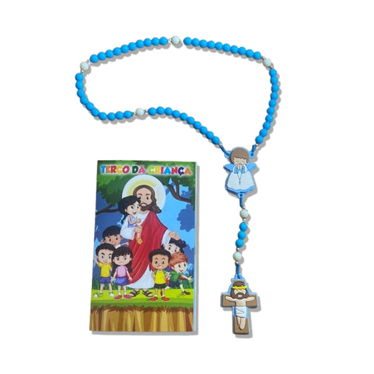 TERÇO DA CRIANÇA ANJO DA GUARDA AZUL 08MM (1 UNIDADE)