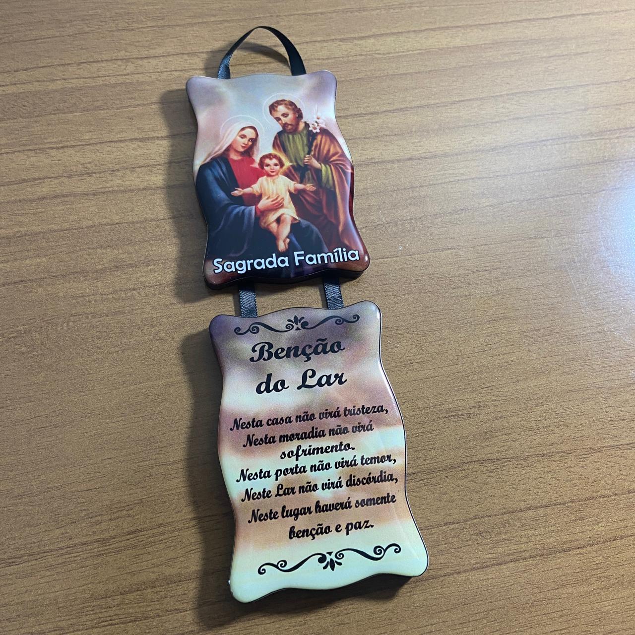 ADORNO DUPLO QUADRADO FITA SAGRADA FAMÍLIA (1 UNIDADE)