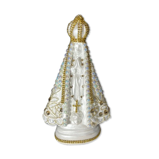 IMAGEM DE GESSO NOSSA SENHORA APARECIDA PÉROLA COM STRASS MOD11 23CM (1 UNIDADE)