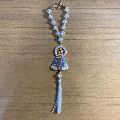 DEZENA PARA CARRO CRISTAL NOSSA SENHORA APARECIDA MARROM COM STRASS 12MM (3 UNIDADES)