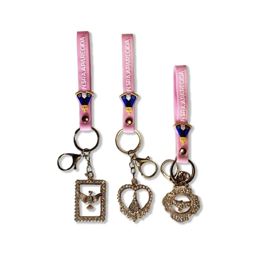 CHAVEIRO LUXO SANTOS SORTIDOS COM FITA SILICONE ROSA  (6 UNIDADES)