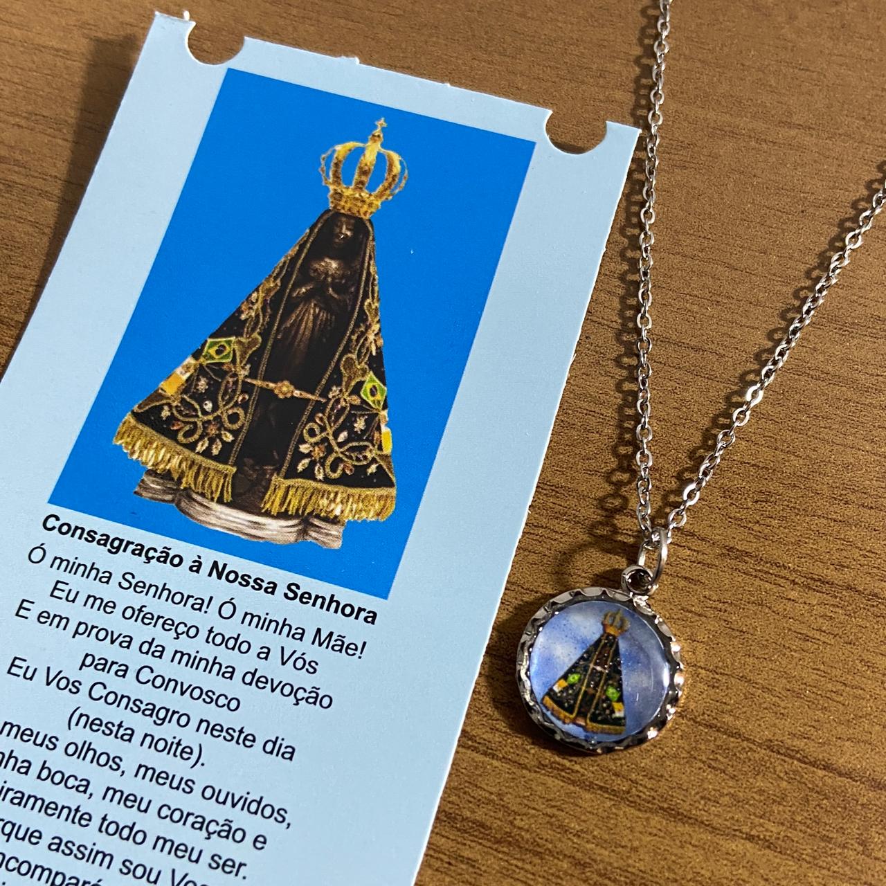 CORRENTE INOX COM MEDALHA RESINADA NOSSA SENHORA APARECIDA (3 UNIDADES)