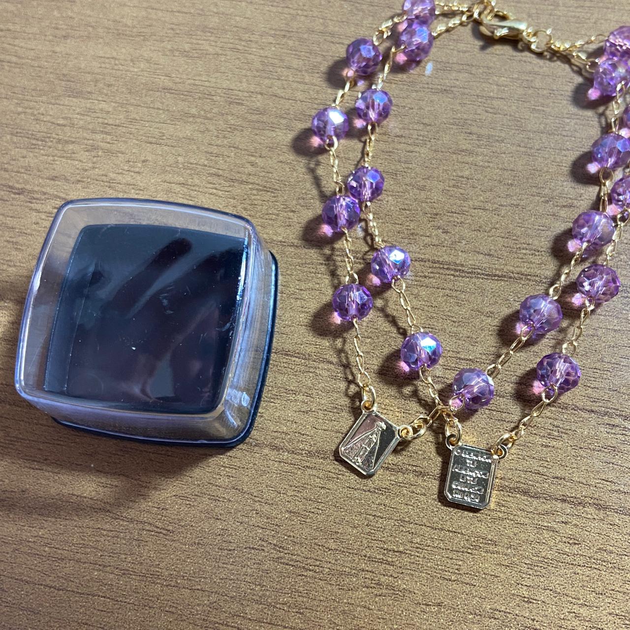 PULSEIRA ESCAPULARIO CRISTAL LILÁS  (3 UNIDADES)