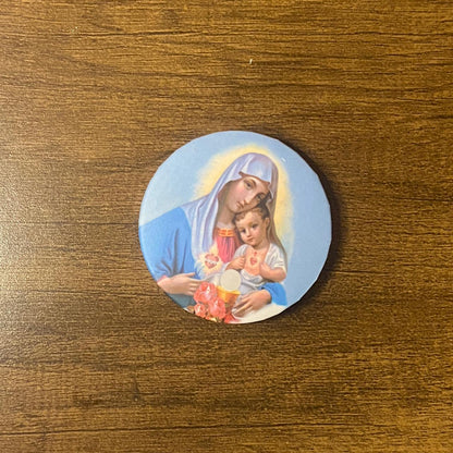 ESPELHO DE BOLSA SAGRADO CORAÇÃO DE MARIA E MENINO JESUS ( 3 UNIDADES )